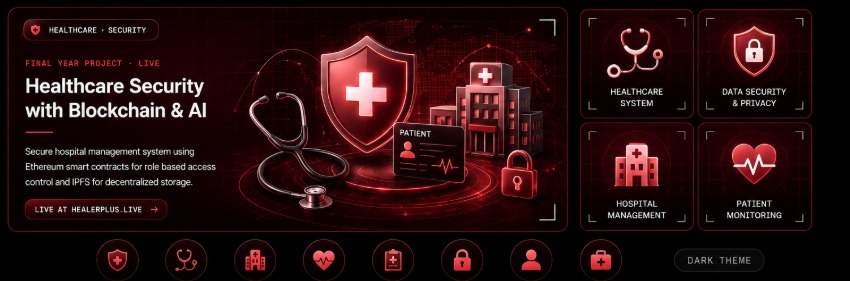 Healthcare Security with Blockchain & AI Dark Theme